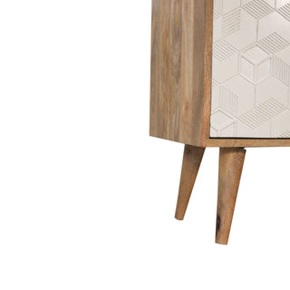 Alabaster Small Sideboard with White Carved Cube Door Panel and Nordic Tapered Legs