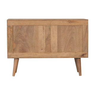 Alabaster Small Sideboard with White Carved Cube Door Panel and Nordic Tapered Legs