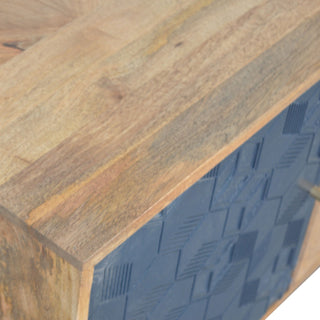 Dusk Sideboard Cabinet Navy Cube Relief Door Three-Drawer Natural Oak Asymmetric