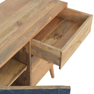 Dusk Sideboard Cabinet Navy Cube Relief Door Three-Drawer Natural Oak Asymmetric