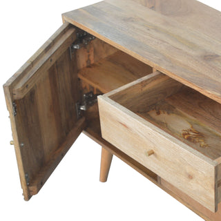 Dusk Sideboard Cabinet Navy Cube Relief Door Three-Drawer Natural Oak Asymmetric