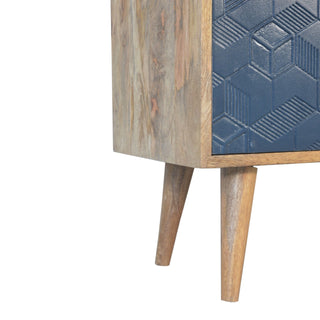 Dusk Sideboard Cabinet Navy Cube Relief Door Three-Drawer Natural Oak Asymmetric