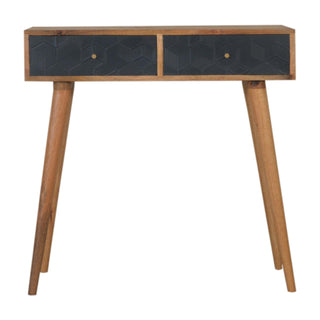 Noir Console Table with Drawers Black Cube Carved Oak Mango Wood