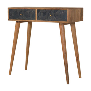 Noir Console Table with Drawers Black Cube Carved Oak Mango Wood