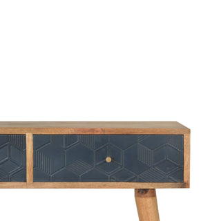Noir Console Table with Drawers Black Cube Carved Oak Mango Wood