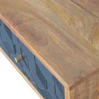 Noir Console Table with Drawers Black Cube Carved Oak Mango Wood