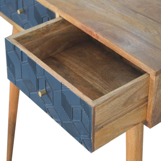 Noir Console Table with Drawers Black Cube Carved Oak Mango Wood