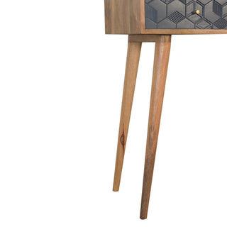 Noir Console Table with Drawers Black Cube Carved Oak Mango Wood