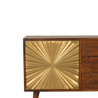 Aurion Small Sideboard with Brass Sunburst Cabinet Door and Brass-Capped Tapered Legs