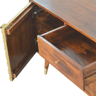 Aurion Small Sideboard with Brass Sunburst Cabinet Door and Brass-Capped Tapered Legs