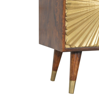 Aurion Small Sideboard with Brass Sunburst Cabinet Door and Brass-Capped Tapered Legs