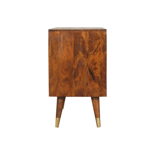 Aurion Small Sideboard with Brass Sunburst Cabinet Door and Brass-Capped Tapered Legs