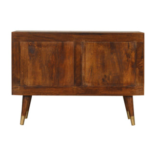 Aurion Small Sideboard with Brass Sunburst Cabinet Door and Brass-Capped Tapered Legs