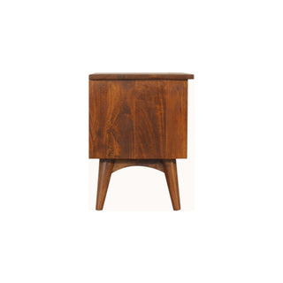 Teak Media Unit Chestnut Lacquered Mango Wood Twin Drawers Brass Handles Wooden Runners with Nordic Legs