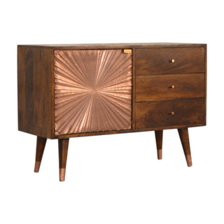 Coreva Small Sideboard with Copper Sunburst Cabinet Door and Tapered Legs