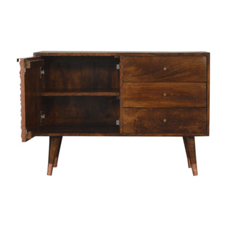 Coreva Small Sideboard with Copper Sunburst Cabinet Door and Tapered Legs