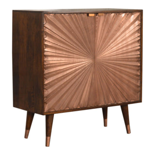Auryn Display Cabinet Copper-Plated Sunburst Twin-Door Chestnut Mango