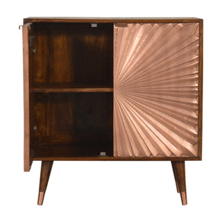Auryn Display Cabinet Copper-Plated Sunburst Twin-Door Chestnut Mango