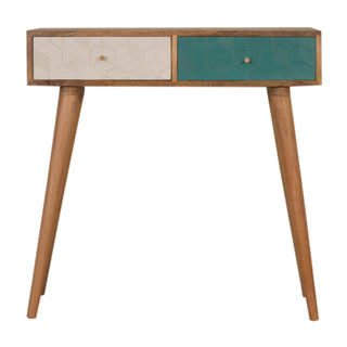 Ciel Console Table with Drawers Teal White Two-Tone Carved Mango Wood