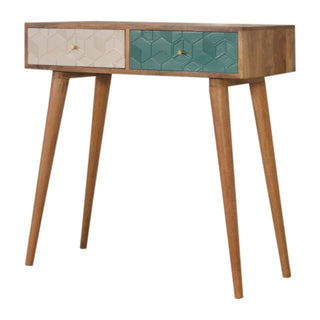 Ciel Console Table with Drawers Teal White Two-Tone Carved Mango Wood