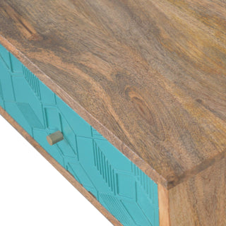 Ciel Console Table with Drawers Teal White Two-Tone Carved Mango Wood