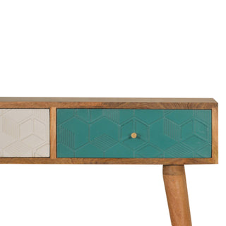 Ciel Console Table with Drawers Teal White Two-Tone Carved Mango Wood