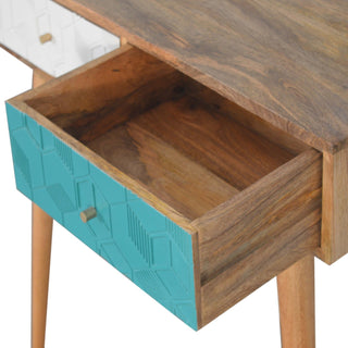 Ciel Console Table with Drawers Teal White Two-Tone Carved Mango Wood