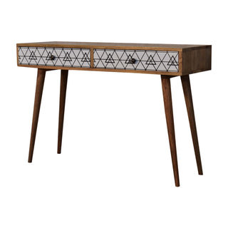 Lune Console Table with Drawers Triangular Screen Print Nordic Legs Oak Mango Wood