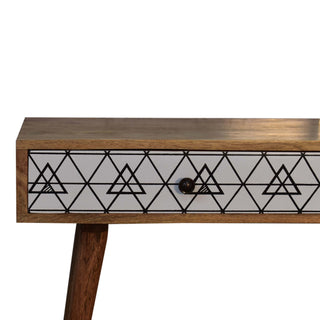 Lune Console Table with Drawers Triangular Screen Print Nordic Legs Oak Mango Wood