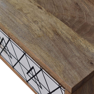 Lune Console Table with Drawers Triangular Screen Print Nordic Legs Oak Mango Wood