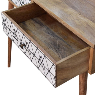 Lune Console Table with Drawers Triangular Screen Print Nordic Legs Oak Mango Wood