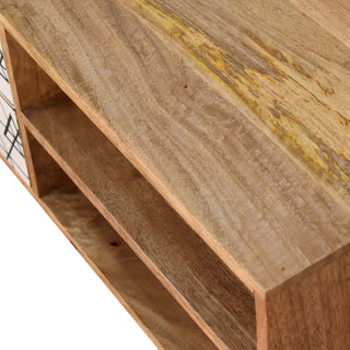 Axel Media Unit Oak Mango Wood Black & White Triangle Screen-Printed Drawers with Nordic Legs