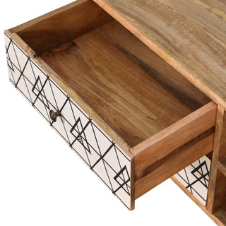 Axel Media Unit Oak Mango Wood Black & White Triangle Screen-Printed Drawers with Nordic Legs