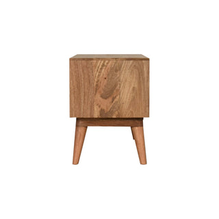Axel Media Unit Oak Mango Wood Black & White Triangle Screen-Printed Drawers with Nordic Legs