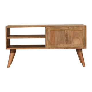 Axel Media Unit Oak Mango Wood Black & White Triangle Screen-Printed Drawers with Nordic Legs