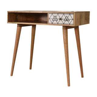 Kenzo Writing Desk Mango Wood Triangle Print Drawer With Open Slot