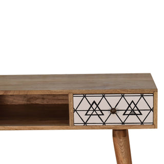 Kenzo Writing Desk Mango Wood Triangle Print Drawer With Open Slot