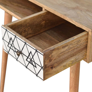 Kenzo Writing Desk Mango Wood Triangle Print Drawer With Open Slot