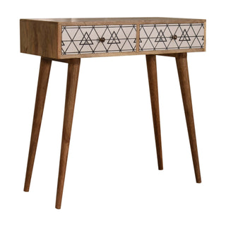Ines Slim Console Table with Drawers Open Triangle Print Nordic Legs Oak Mango Wood
