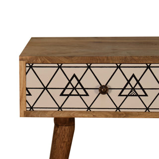 Ines Slim Console Table with Drawers Open Triangle Print Nordic Legs Oak Mango Wood