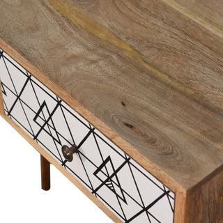 Ines Slim Console Table with Drawers Open Triangle Print Nordic Legs Oak Mango Wood