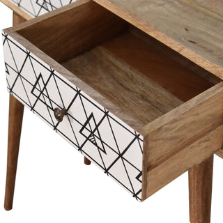 Ines Slim Console Table with Drawers Open Triangle Print Nordic Legs Oak Mango Wood