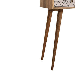 Ines Slim Console Table with Drawers Open Triangle Print Nordic Legs Oak Mango Wood