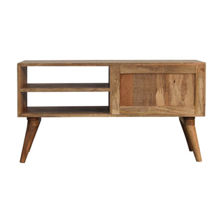Moro Media Unit Oak Mango Wood Black & White Lattice Screen-Printed Drawers with Nordic Legs