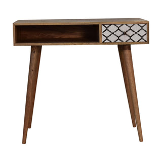 Zara Writing Desk Mango Wood Moroccan Lattice Print Drawer With Open Slot