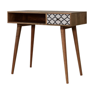 Zara Writing Desk Mango Wood Moroccan Lattice Print Drawer With Open Slot