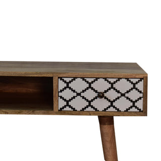 Zara Writing Desk Mango Wood Moroccan Lattice Print Drawer With Open Slot