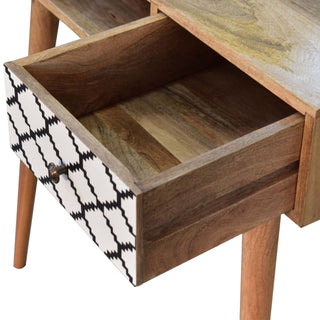 Zara Writing Desk Mango Wood Moroccan Lattice Print Drawer With Open Slot