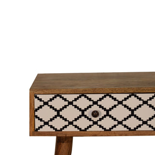 Demi Slim Console Table with Drawers Trellis Screen Print Nordic Legs Oak Mango Wood