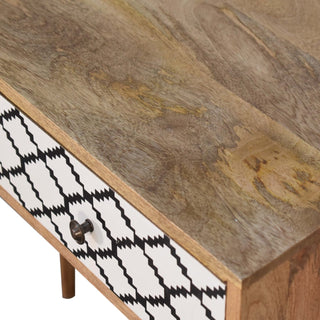 Demi Slim Console Table with Drawers Trellis Screen Print Nordic Legs Oak Mango Wood
